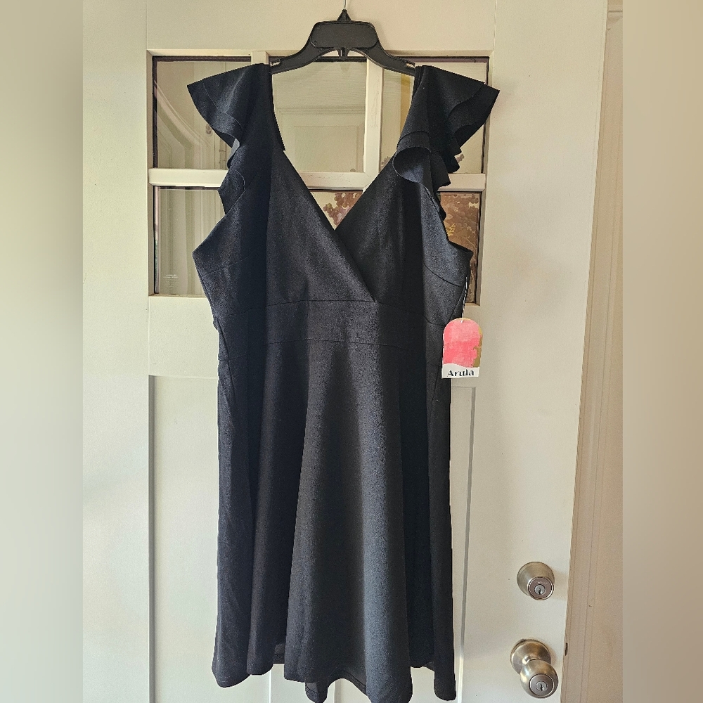 ARULA Black Ruffle Sleeve Dress